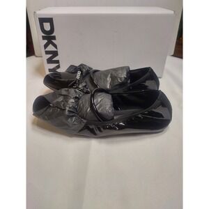 DKNY Dale Black Patent Mary Jane Ballet Flats Square Toe Bow Shoes US 7.5 / UK 5